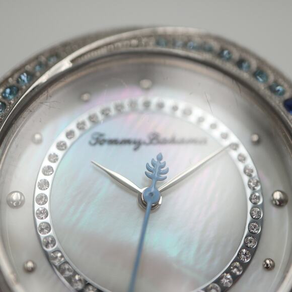 Tommy Bahama Silver Tone Blue Gem Set 35mm MOP Womens Watch Leather New Battery main image 13
